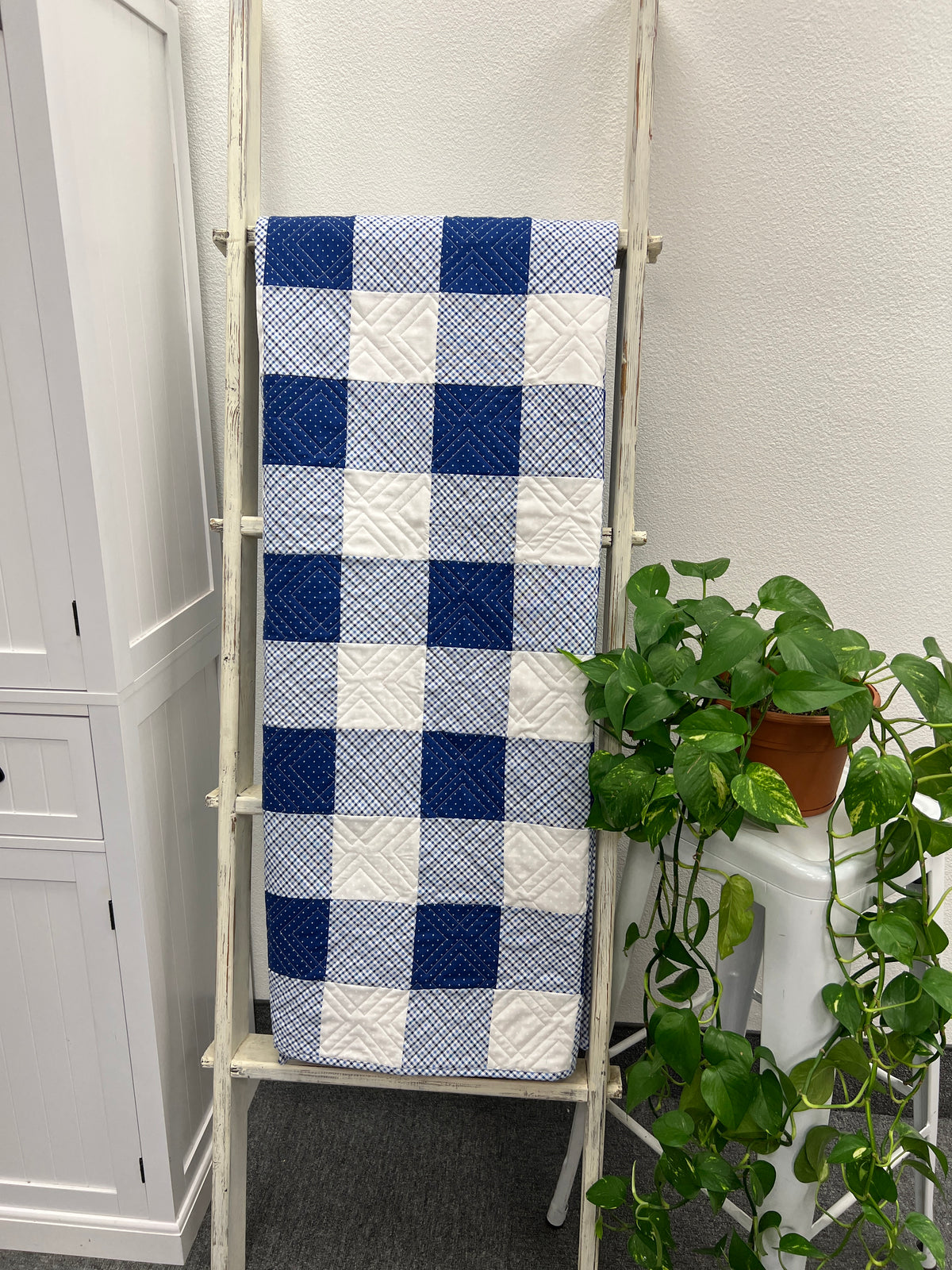 Blue Gingham Patchwork Quilt Kit - Fabrics Star Spangled by April Rosenthal for Moda Fabrics