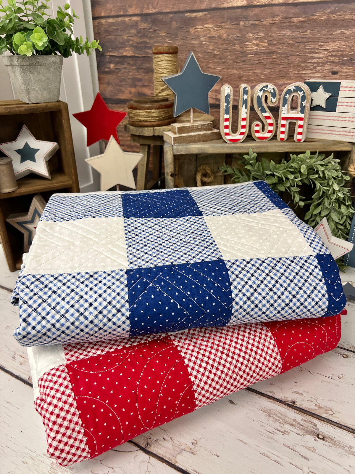 Red and Blue Gingham Patchwork Backing ONLY