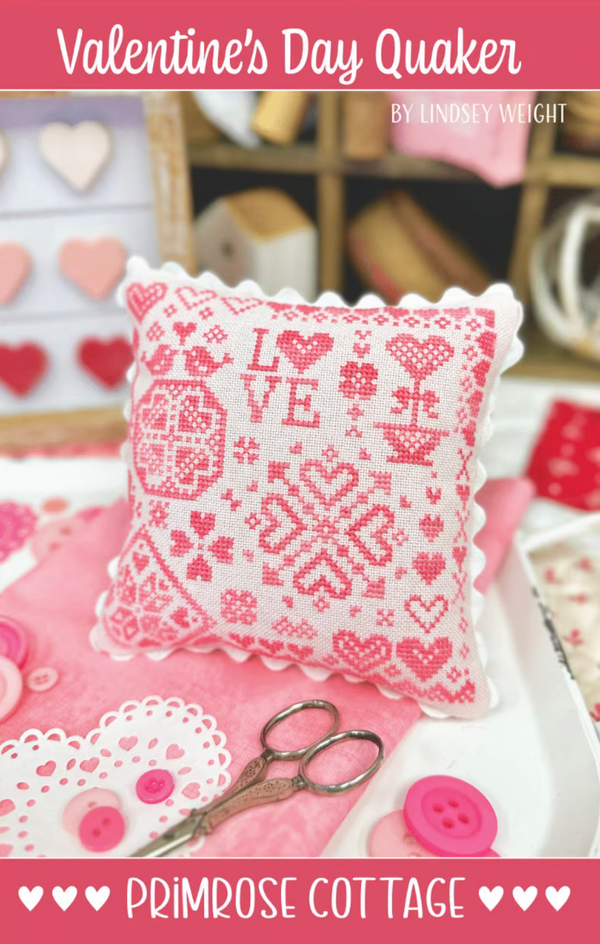 Valentine's Day Quaker Cross Stitch by Lindsey Weight of Primrose