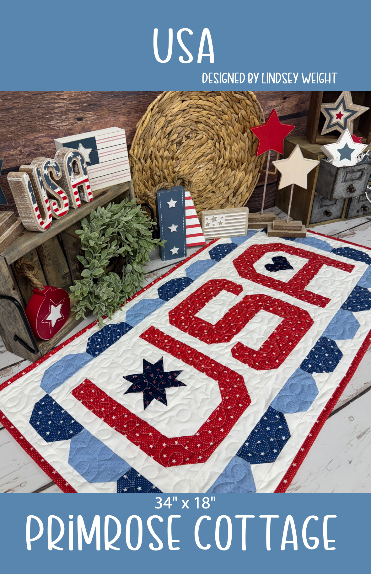 USA Table Topper Quilt Kit Using Grand Haven by Minick &amp; Simpson for Moda Fabrics