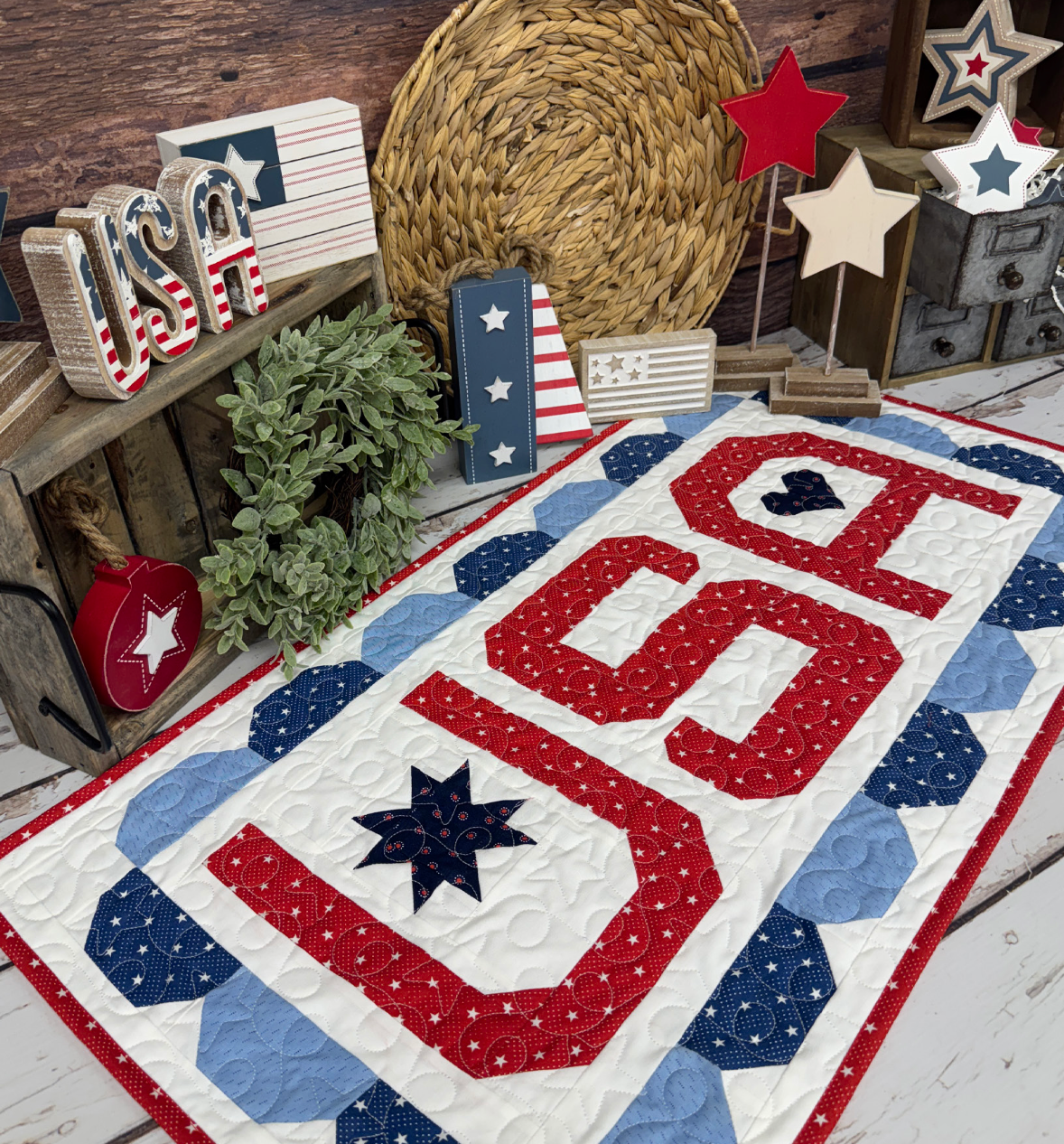 USA Table Topper Quilt Kit Using Grand Haven by Minick &amp; Simpson for Moda Fabrics