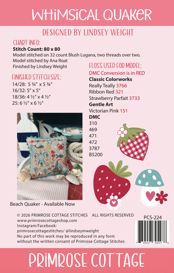 Whimsical Quaker Cross Stitch by Lindsey Weight of Primrose Cottage -