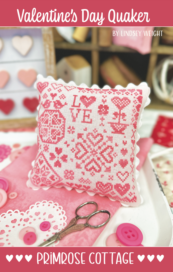 Valentine's Day Quaker Cross Stitch by Lindsey Weight of Primrose