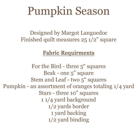Pumpkin Season Quilt Pattern by The Pattern Basket - Paper Pattern