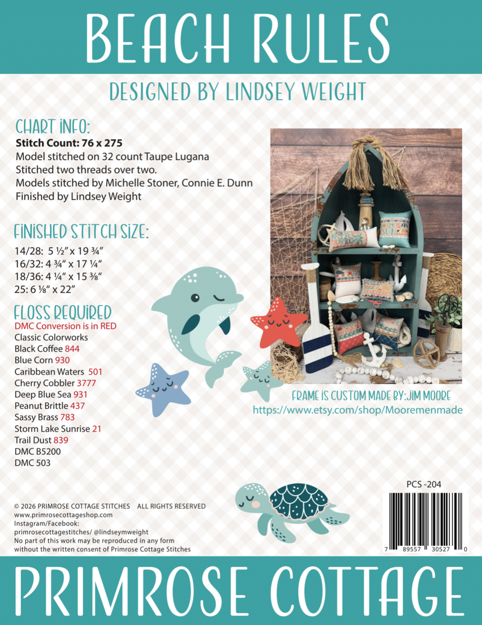 Beach Rules Cross Stitch by Lindsey Weight of Primrose Cottage - PAPER Pattern