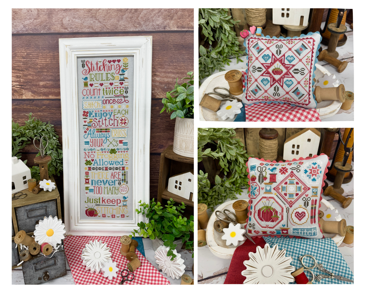 Bundle of 3 New Primrose Cottage Releases: Stitchings Rules, Stitching Quaker, &amp; Stitching Quilt