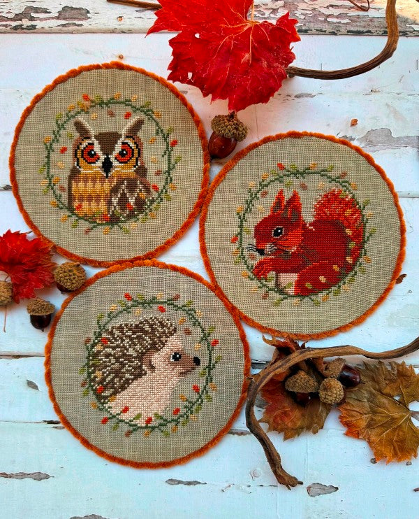 Fall Animals Trio Cross Stitch by Puntini Puntini - Paper Pattern