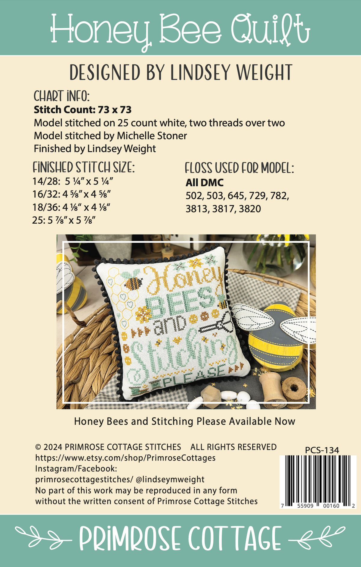 Honey Bee Quilt Finishing Kit By Lindsey Weight of Primrose Cottage FK-134