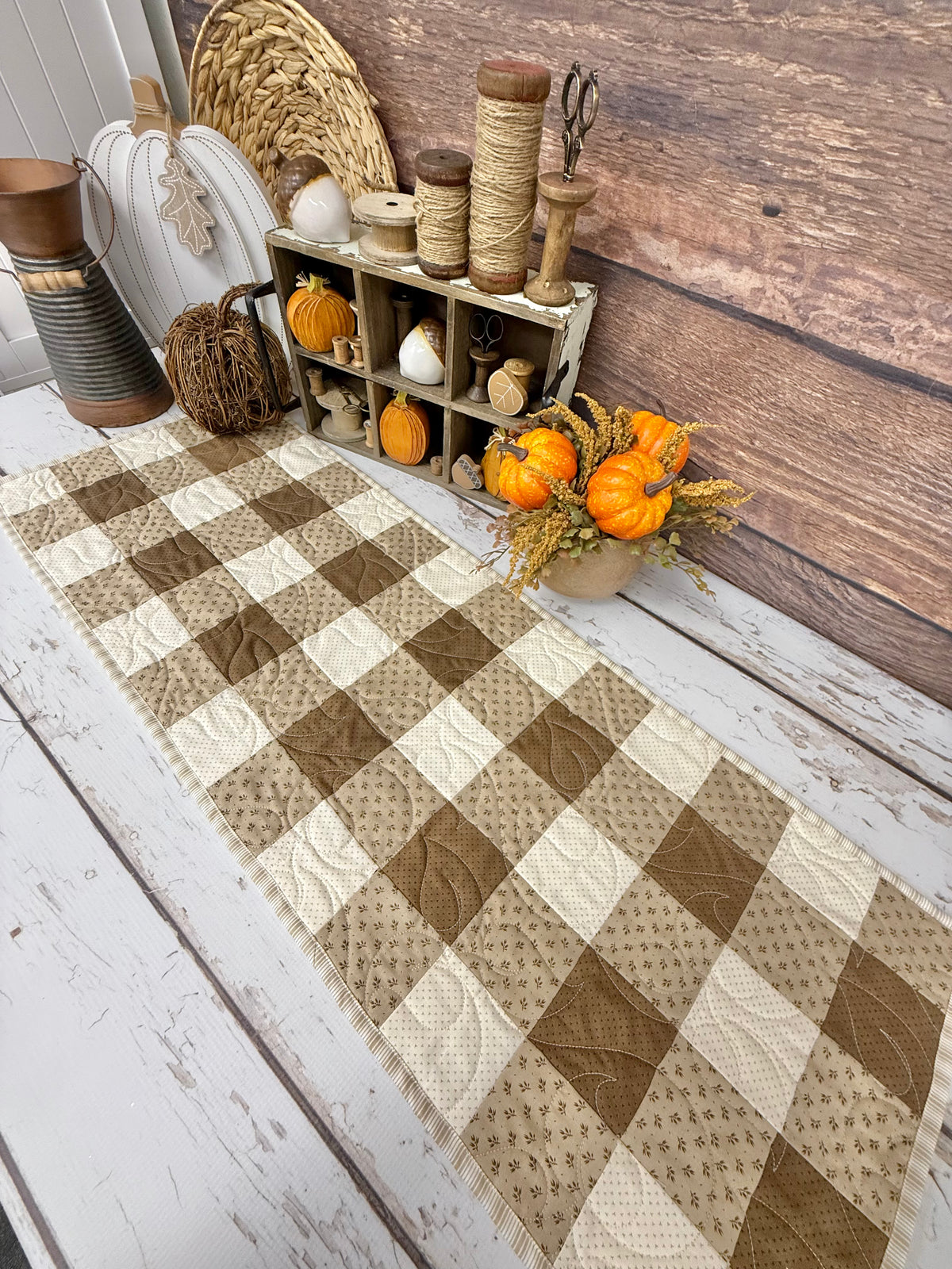 Gingham Patchwork Quilt Kit (Brown Version) using Pumpkin Spice Gather by Primitive Gatherings