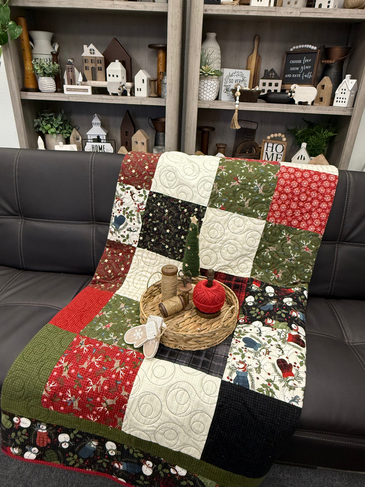 Piece of Cake Patchwork Quilt Kit Using Holly Jolly Flannel by Bonnie Sullivan for Maywood Studio