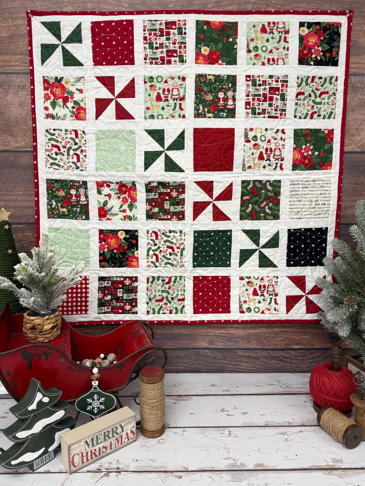 Pinwheel Party Quilt Kit using Charming Christmas by Kelsey Carlson for Riley Blake Designs