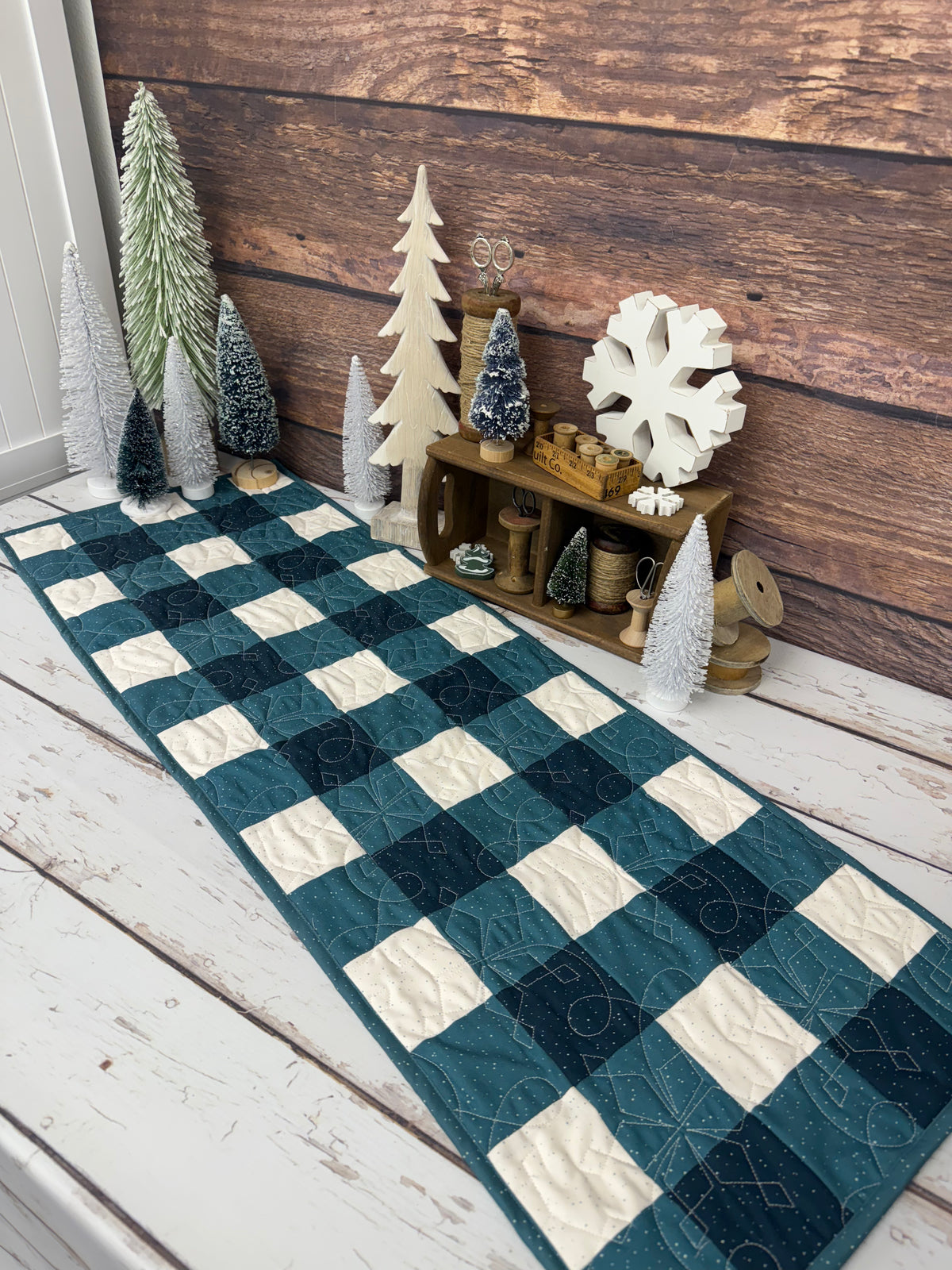 Winter Gingham Table Runner Kit using Hand Picked Fabrics by Primrose Cottage