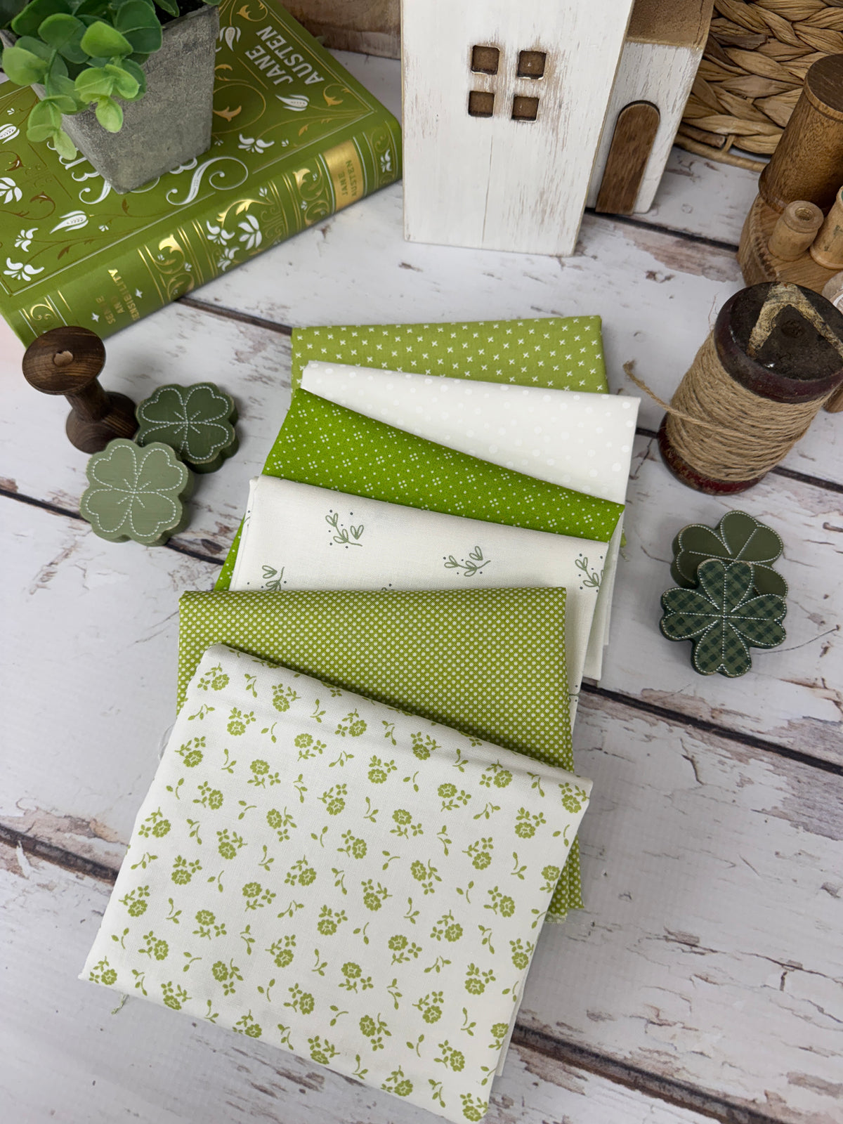 Green and White Bundle Curated by Primrose Cottage - 6 Piece Fat Quarter Bundle