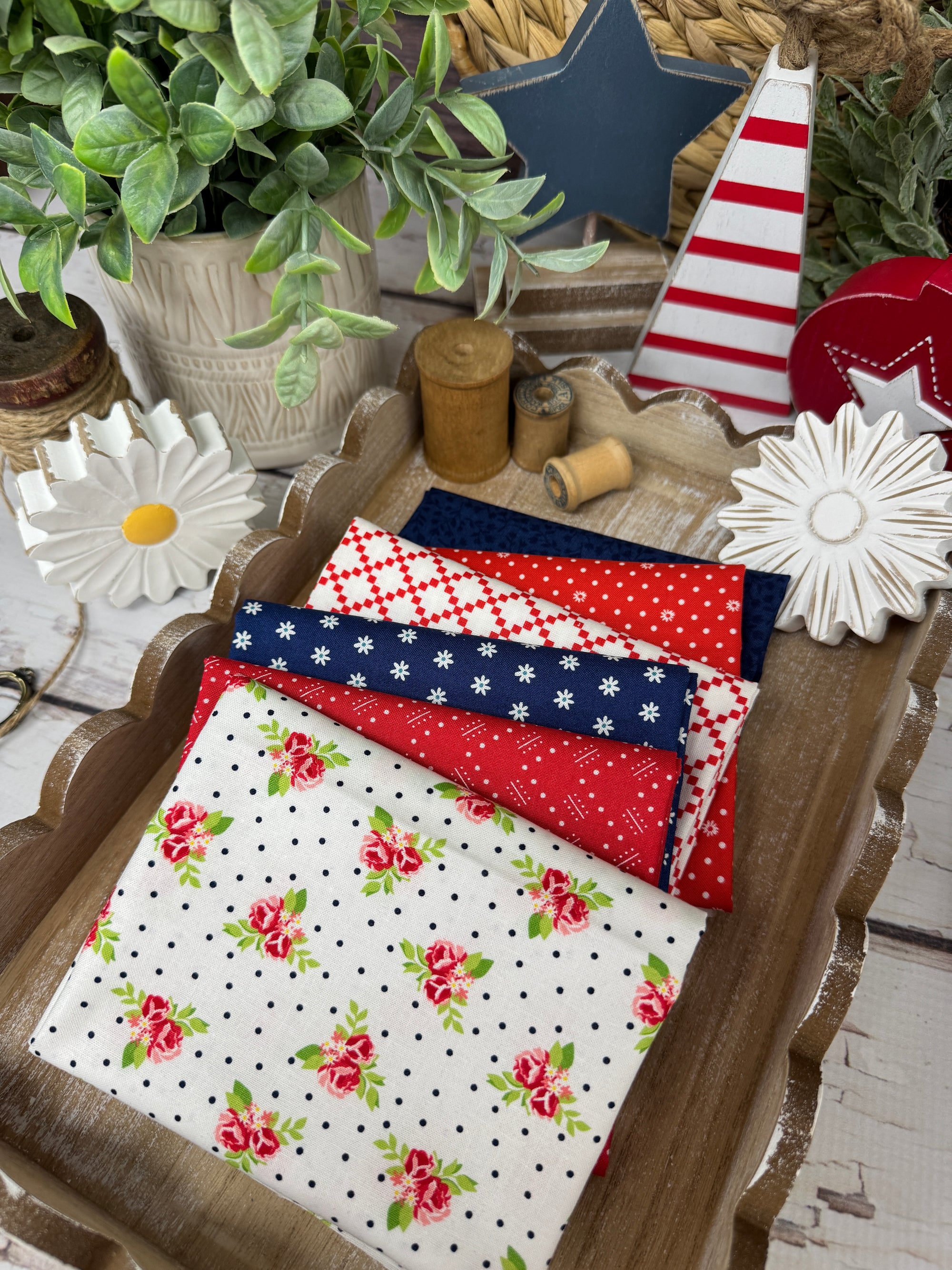 Red, White, and Blue Bundle Curated by Primrose Cottage - 6 Piece Fat Quarter Bundle