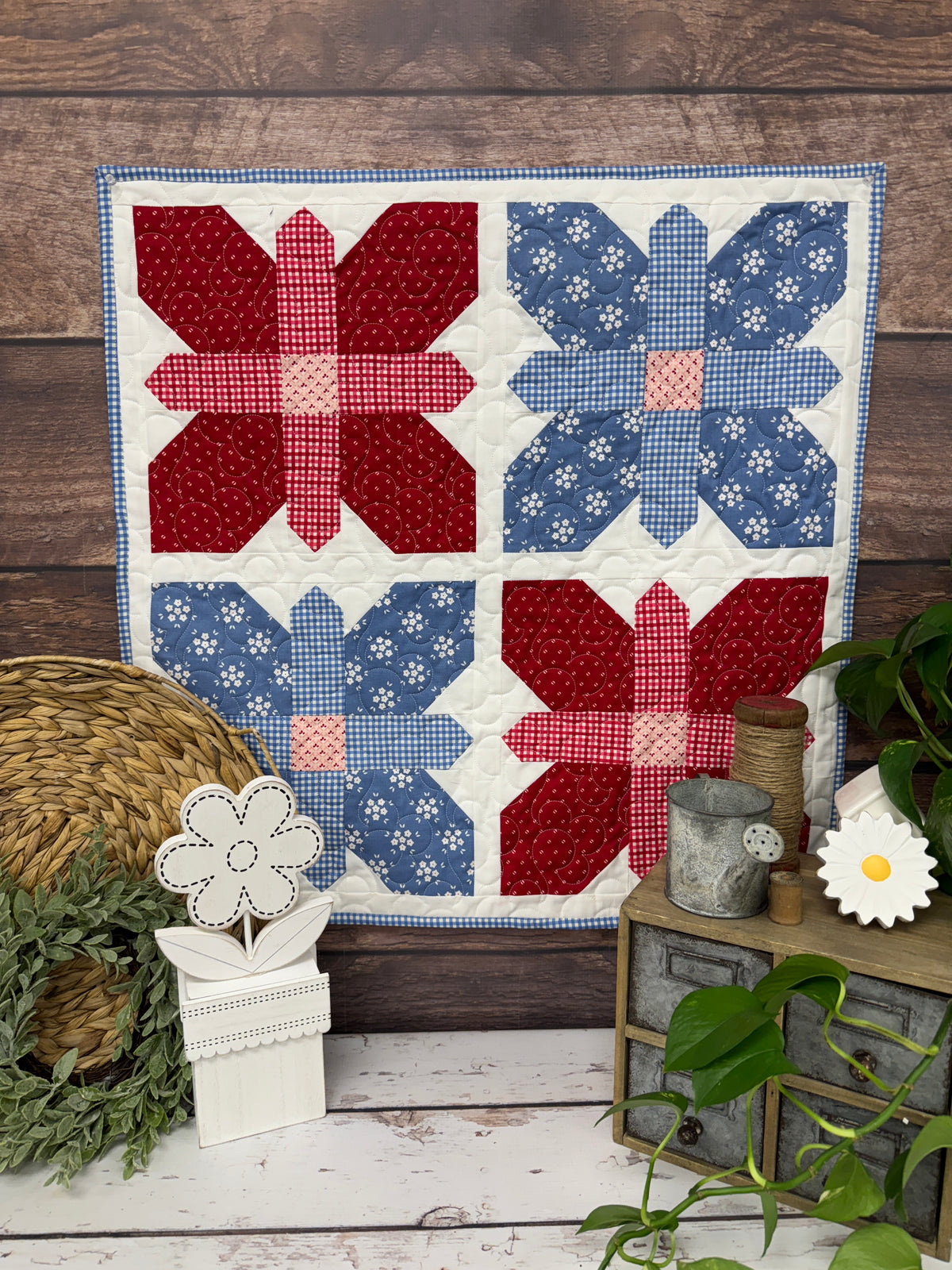 Fancy Flower Quilt Kit Using Hollyhocks and Roses by Bunny Hill Designs for Moda Fabrics