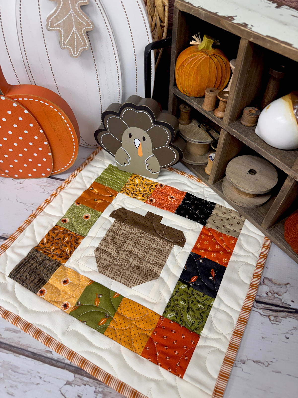 A is for Acorn Quilt Kit using Pumpkin Spice Gathering by Primitive Gatherings