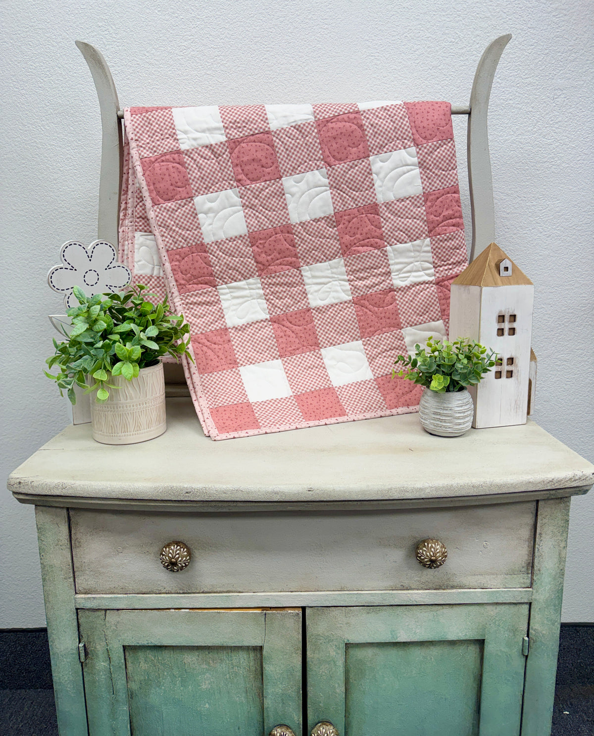 Gingham Patchwork Baby (PINK) Quilt Kit Using Baby Girl by Riley Blake Designs