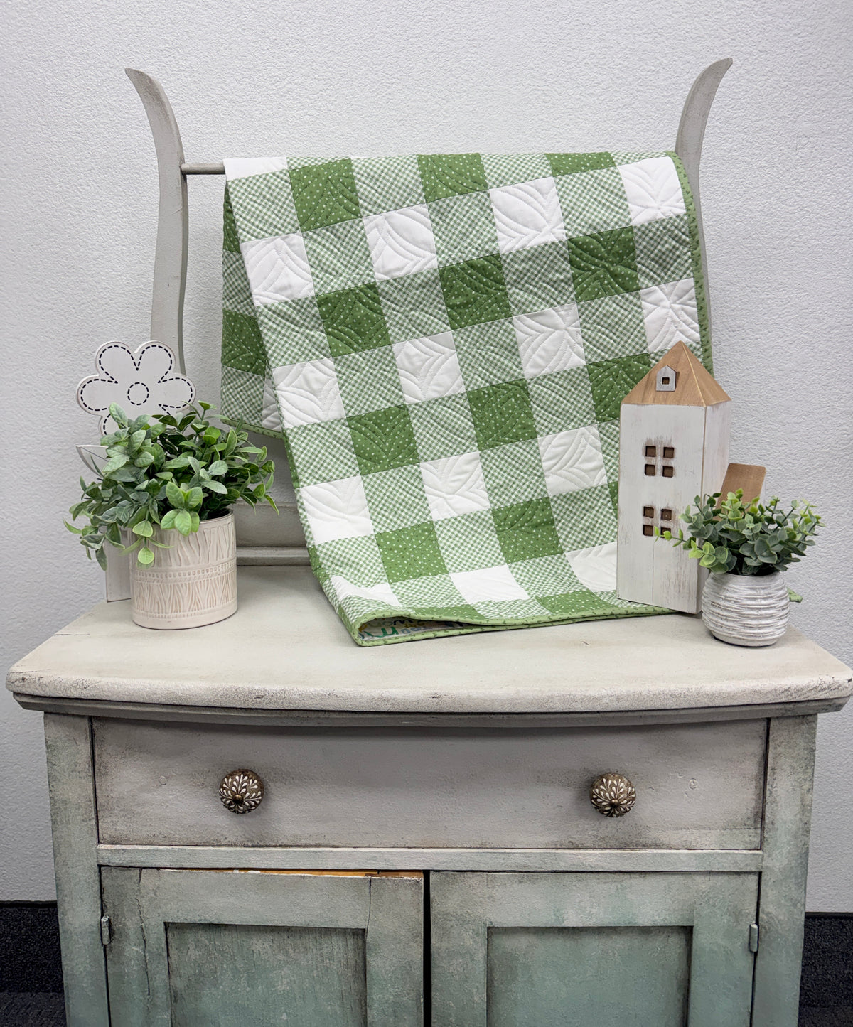 Gingham Patchwork Baby (GREEN) Quilt Kit Using Baby Boy by Riley Blake Designs