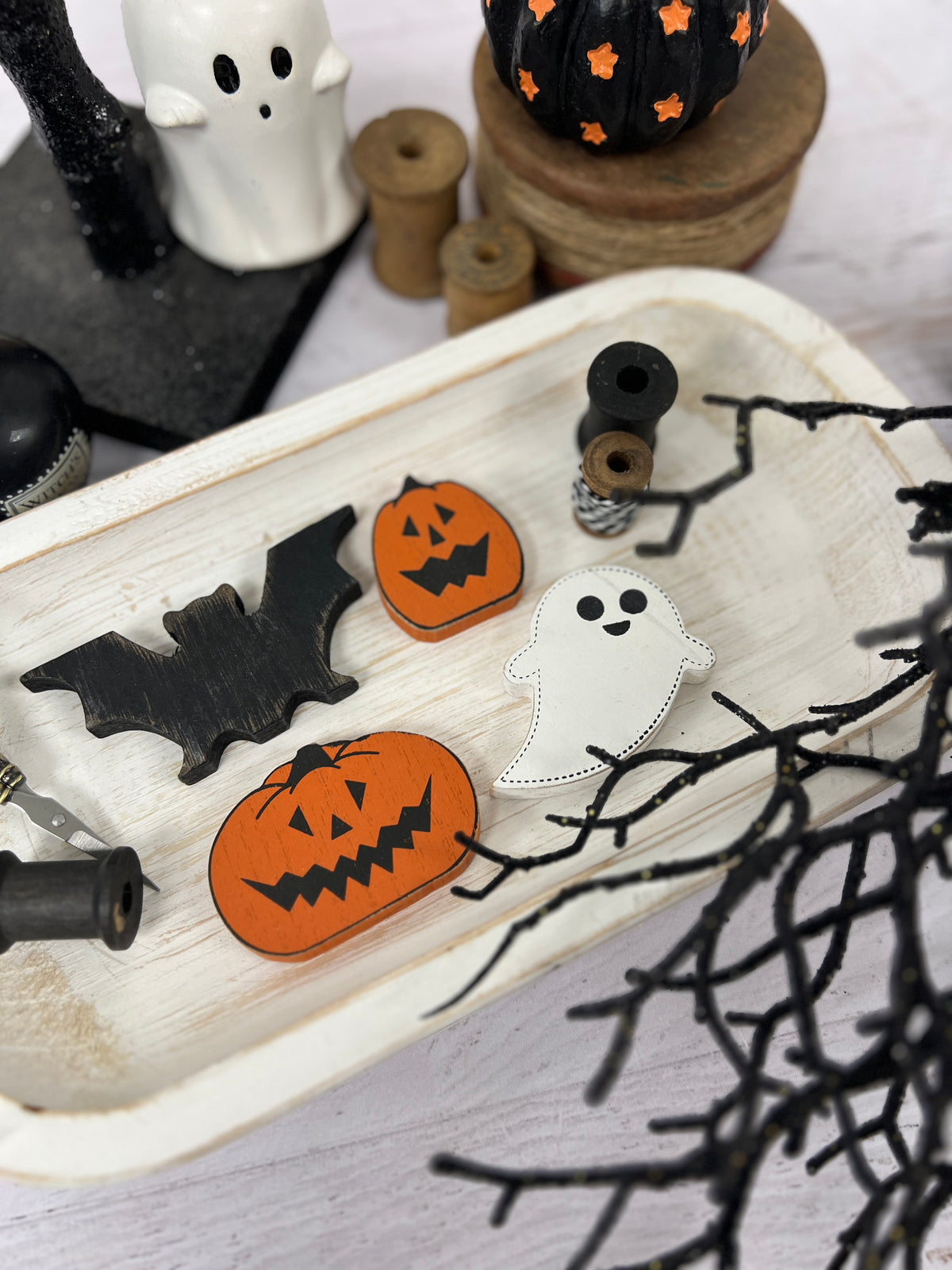 Halloween Pumpkin, Bat, &amp; Ghost | wood shape set of four