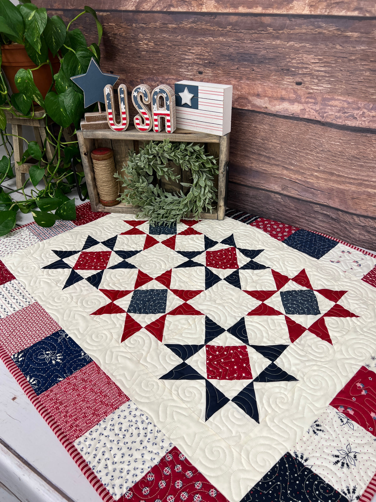 Simply Six Quilt Kit Using American Gatherings By Primitive Gatherings For Moda Fabrics - Pattern not included