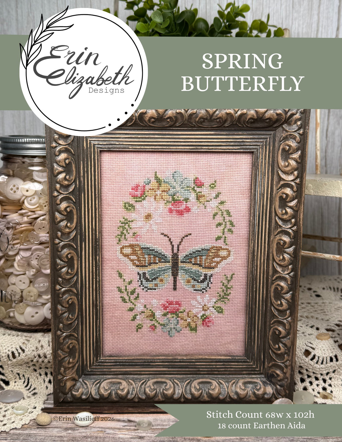 Spring Butterfly Cross Stitch by Erin Elizabeth - Paper Pattern