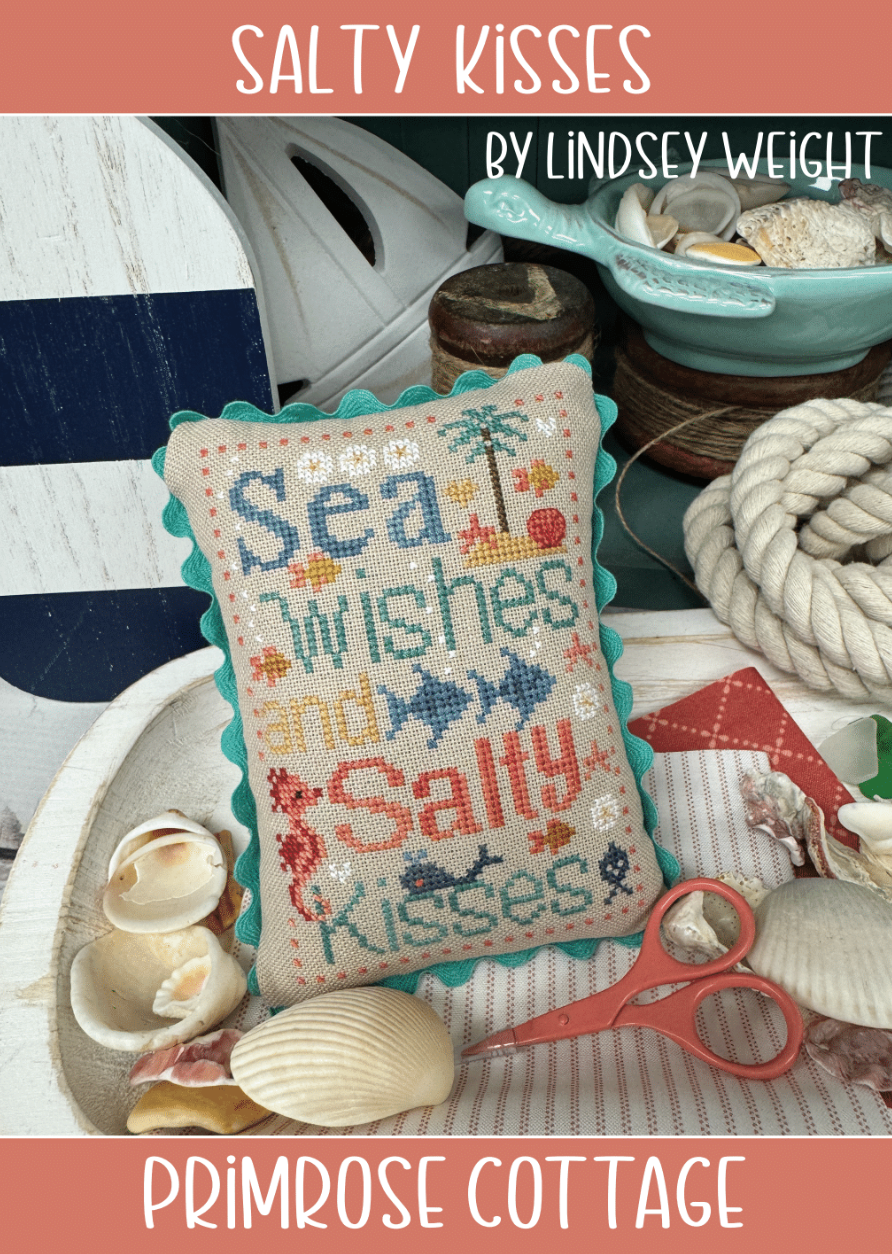 Salty Kisses Cross Stitch by Lindsey Weight of Primrose Cottage - PAPER Pattern
