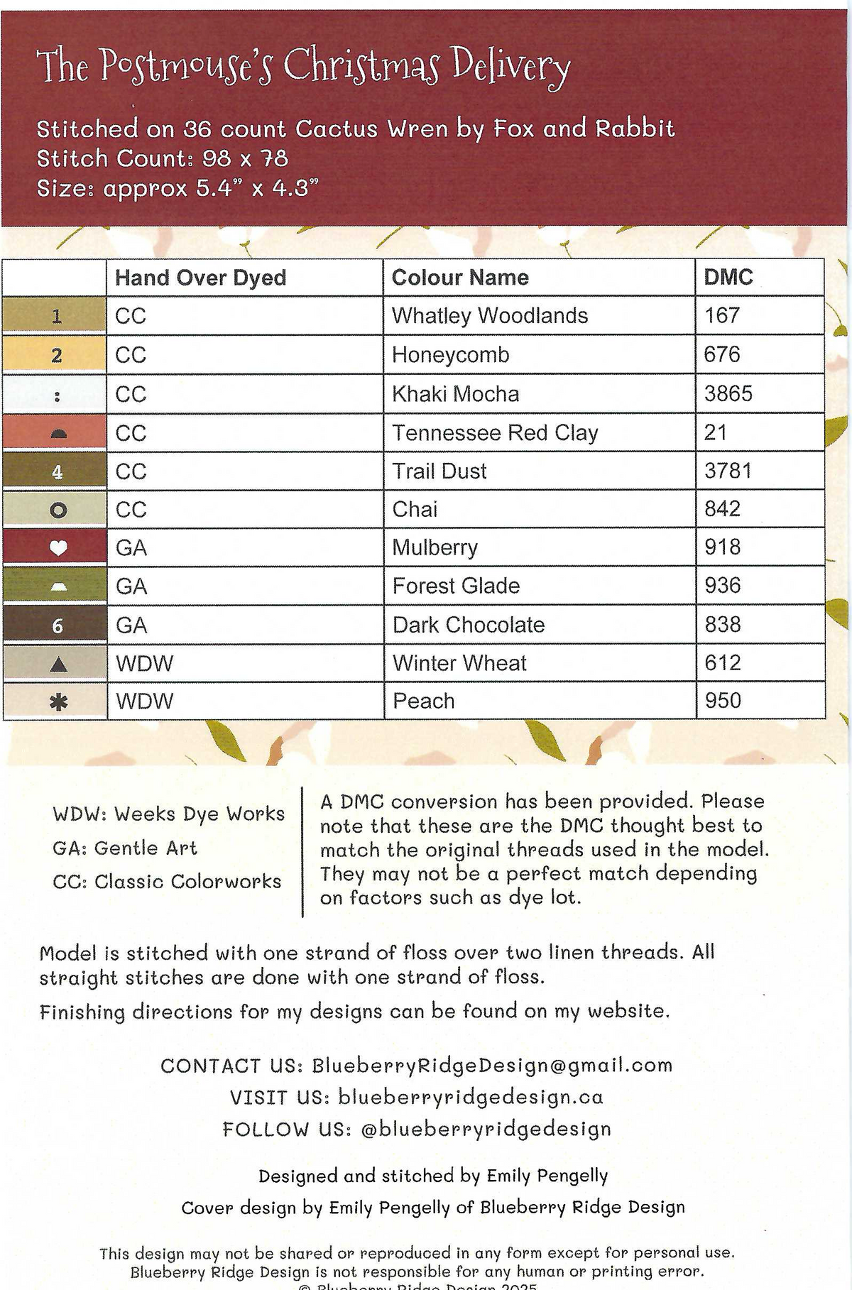 The Postmouse's Christmas Delivery Cross Stitch by Blueberry Ridge Designs - Paper Pattern