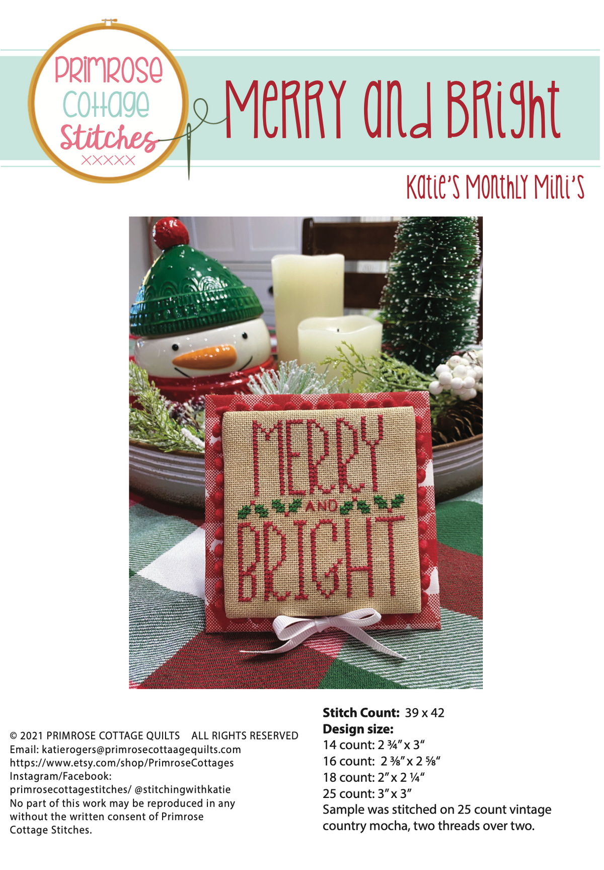 Merry and Bright Cross Stitch by Katie Rogers of Primrose Cottage Stitches - PDF Pattern