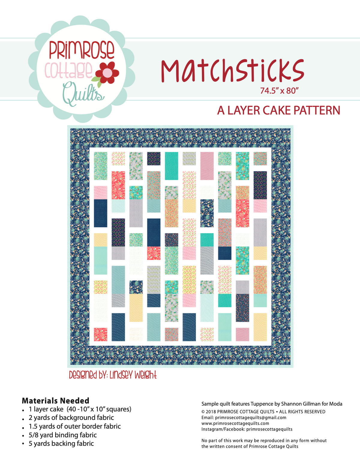 Matchsticks by Lindsey Weight of Primrose Cottage Quilts - Quilt PDF Pattern