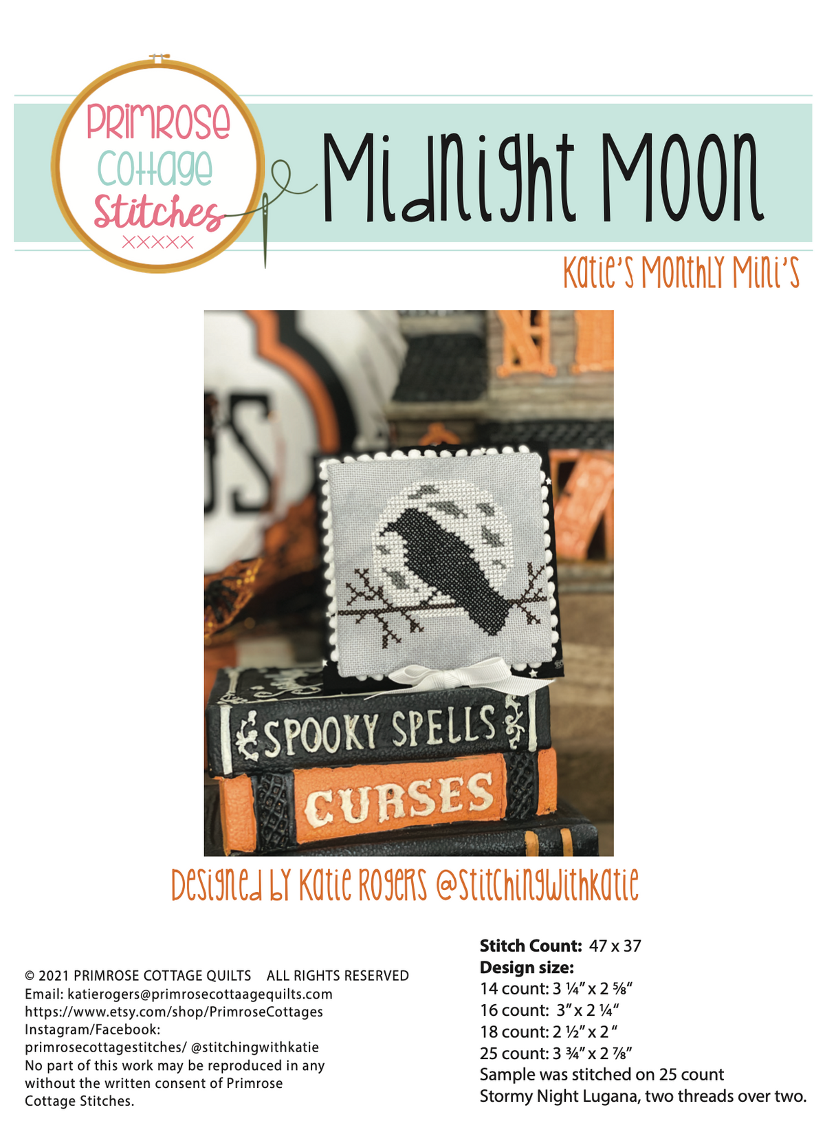 Midnight Moon Cross Stitch  by Katie Rogers of Primrose Cottage Stitches - PDF Pattern