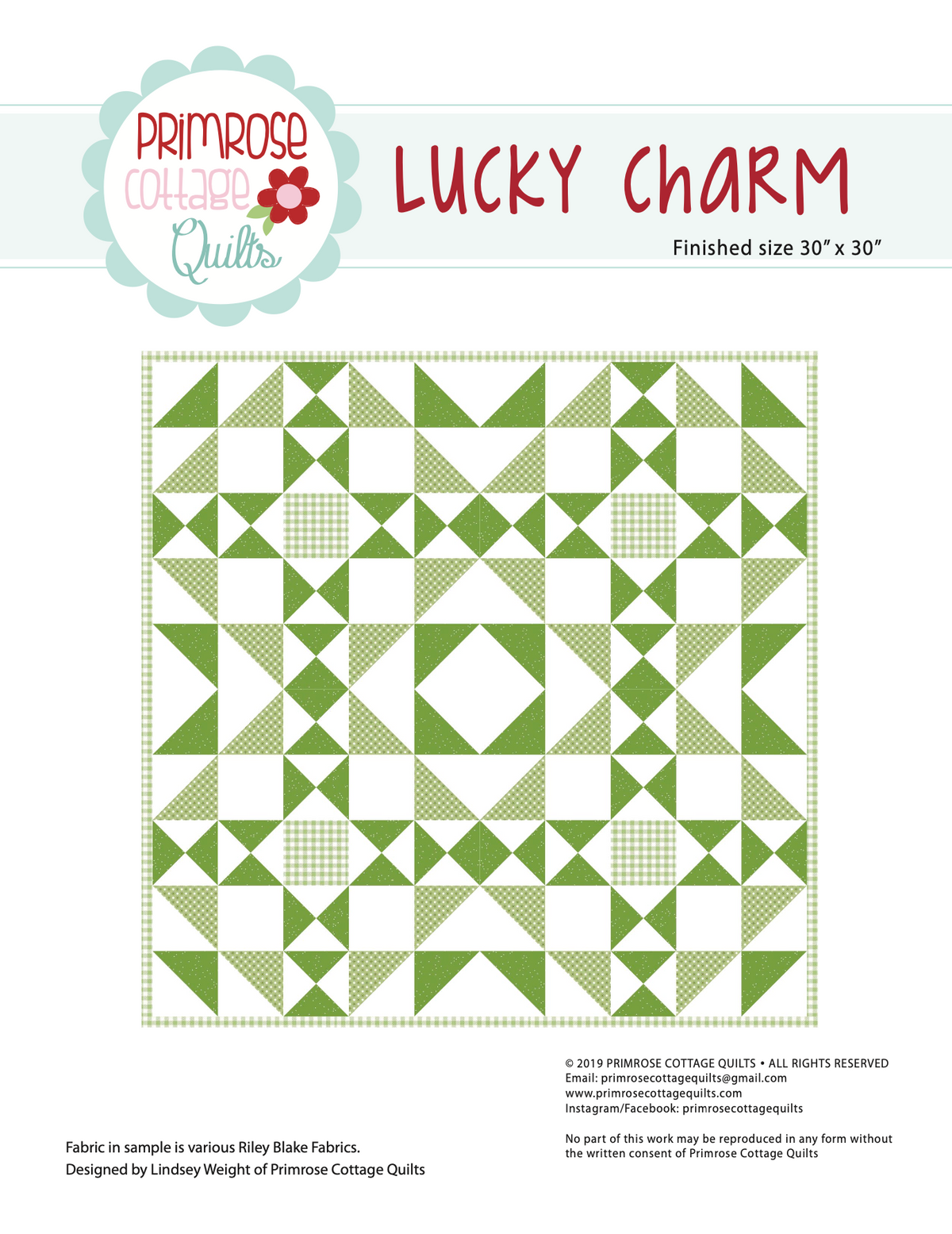 Lucky Charm by Lindsey Weight of Primrose Cottage Quilts - Table Topper PDF Pattern