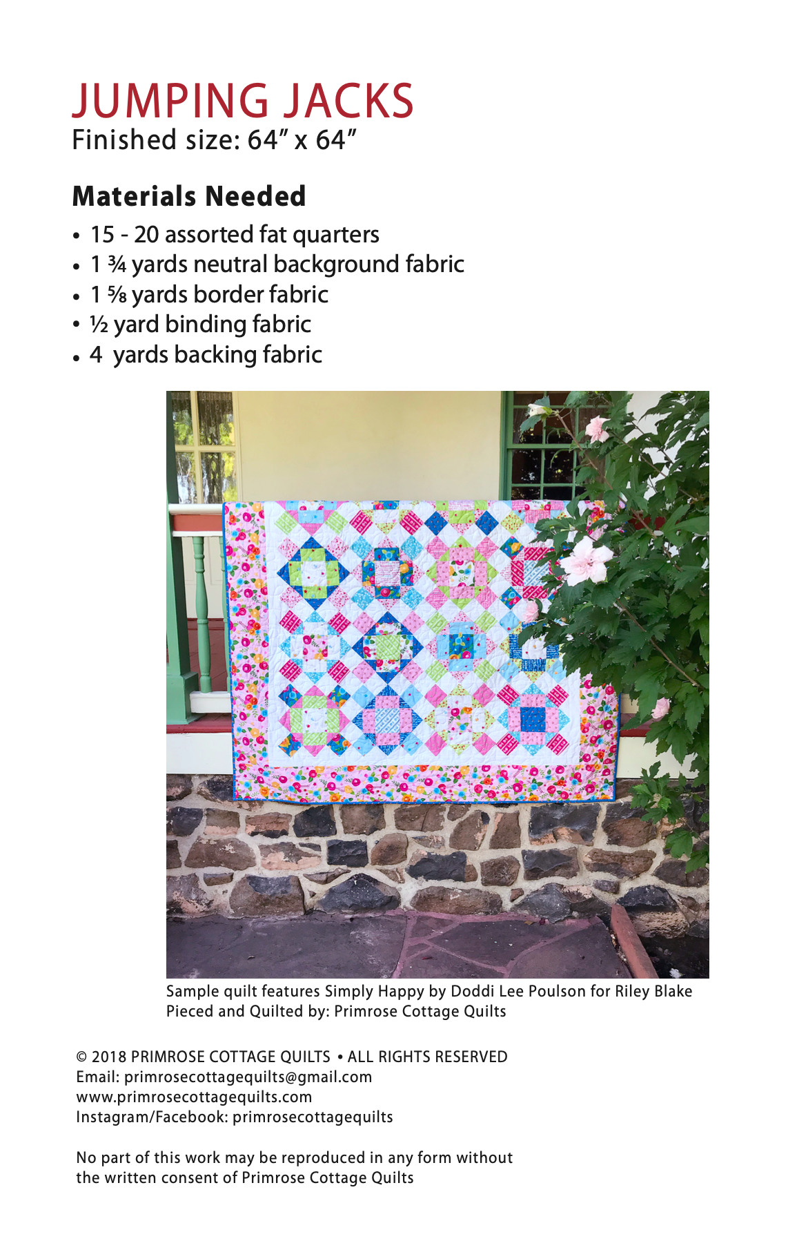 Jumping Jacks by Lindsey Weight of Primrose Cottage Quilts - Quilt PDF Pattern