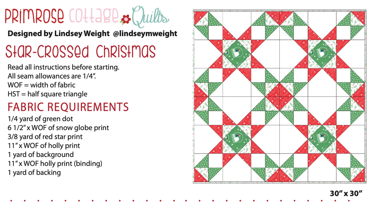 Star Crossed Christmas by Lindsey Weight of Primrose Cottage Quilts - Quilt PDF Pattern