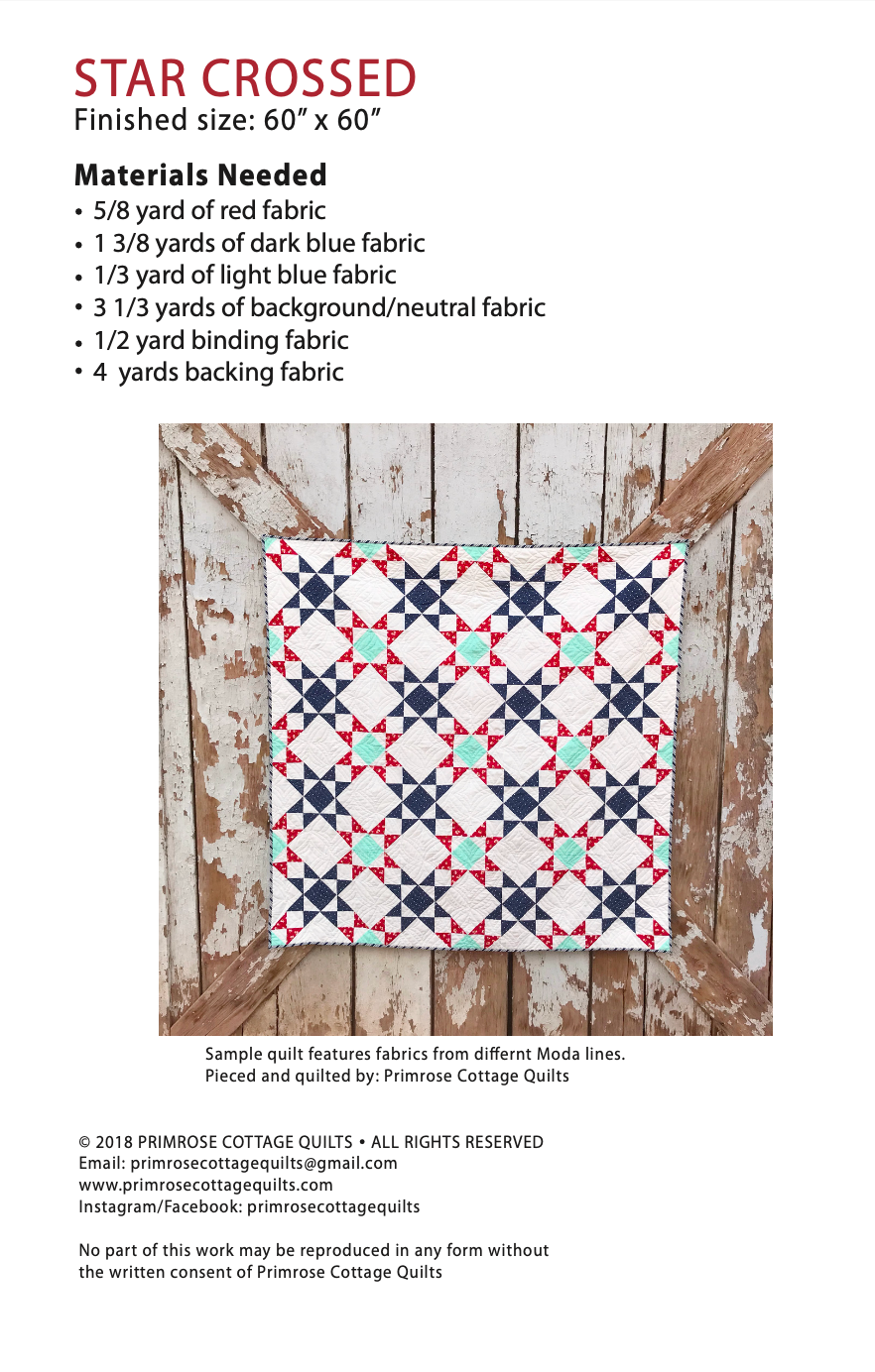 Star Crossed by Lindsey Weight of Primrose Cottage Quilts - Quilt PDF Pattern