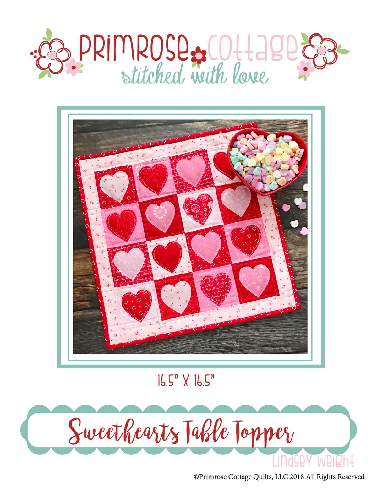 Sweethearts by Lindsey Weight of Primrose Cottage Quilts - Table Topper PDF Pattern