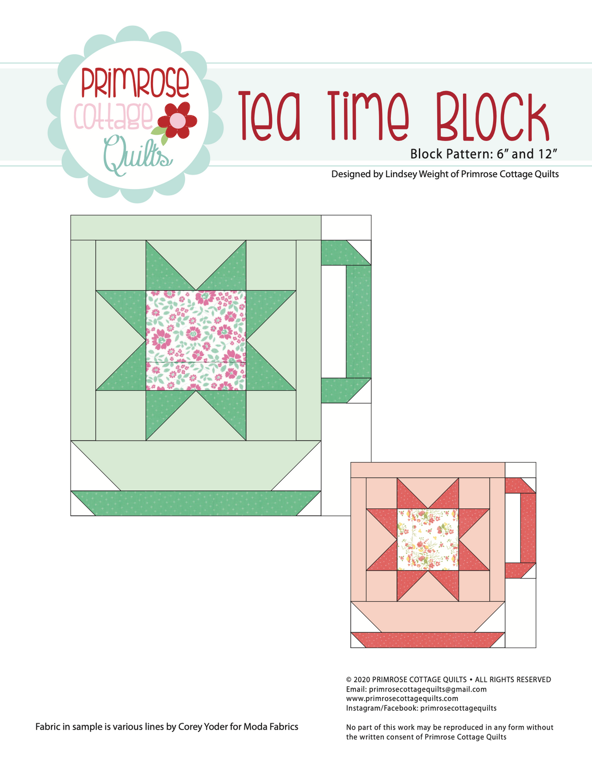 Tea Time Block by Lindsey Weight of Primrose Cottage Quilts - Quilt PDF Pattern