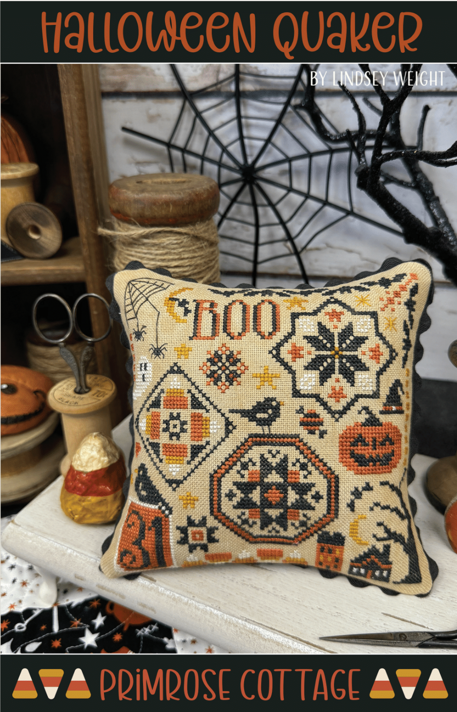 Halloween Quaker Cross Stitch by Lindsey Weight of Primrose Cottage - PAPER Pattern