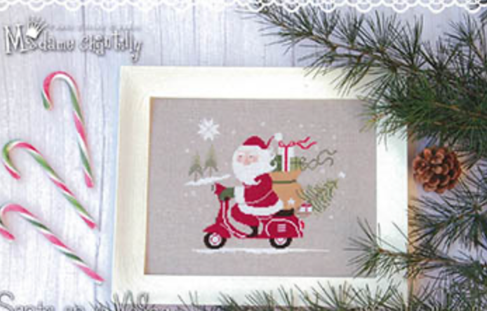 Santa On A Vespa Cross Stitch by Madame Chantilly Paper Pattern