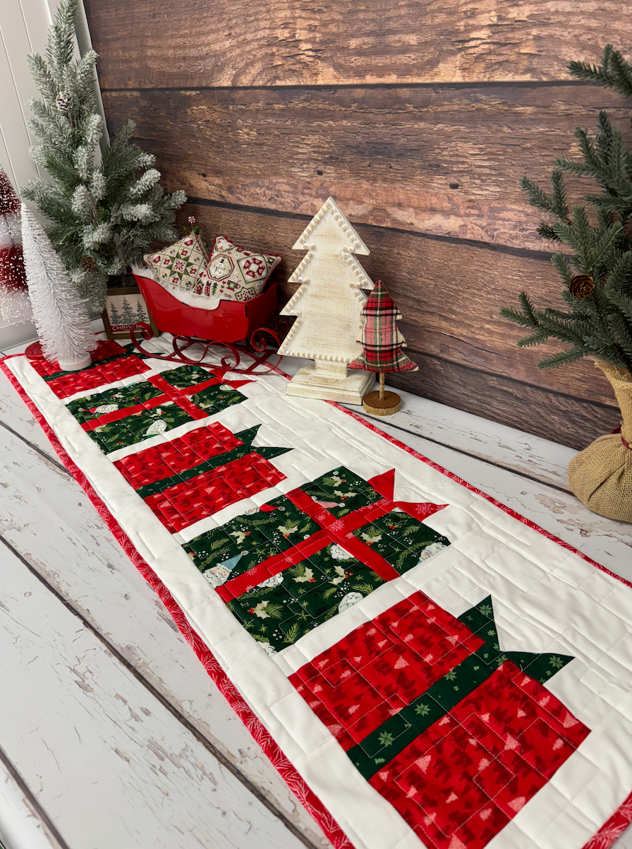 Christmas Present Runner Quilt Kit using Cozy Wonderland by Fancy That Design House for Moda QK-127