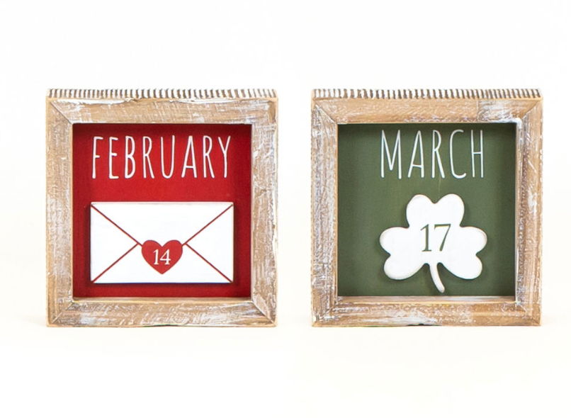 February / March | Lucky In Love Collection | Reversible wood frame sign | 20104
