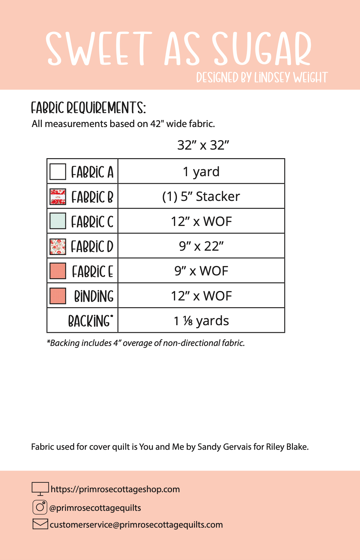 Sweet as Sugar by Lindsey Weight of Primrose Cottage Quilts -  PDF Pattern