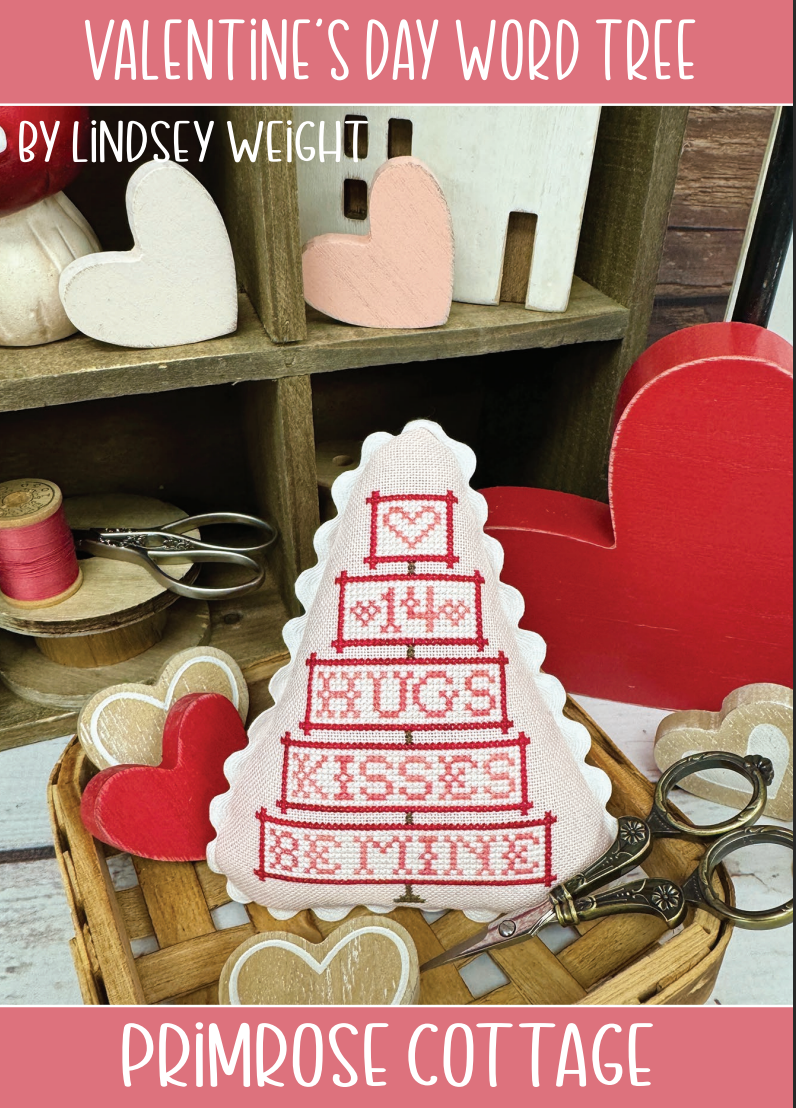 Valentine&#39;s Day Word Tree Cross Stitch by Lindsey Weight of Primrose Cottage Stitches - PDF Pattern