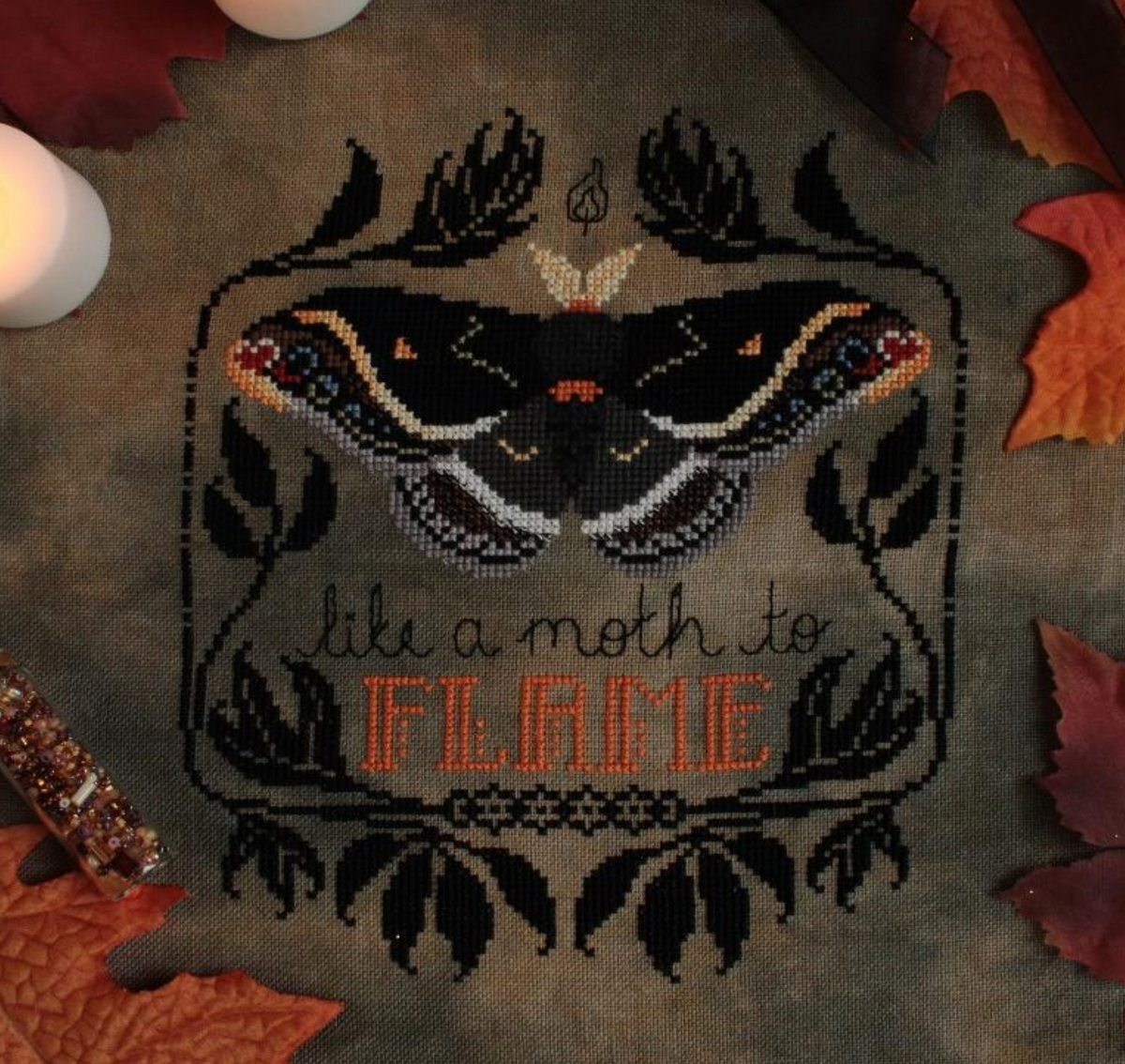 Like a Moth to Flame Cross Stitch by Sprouting Lupine - Paper Pattern