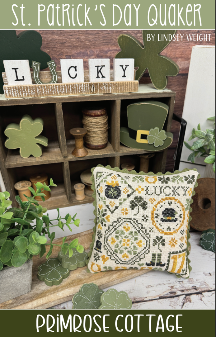 St. Patrick&#39;s Day Quaker Cross Stitch by Lindsey Weight of Primrose Cottage - PAPER Pattern