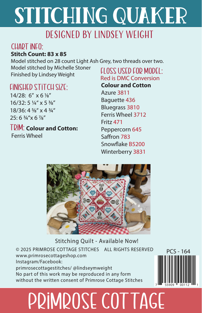 Bundle of 3 New Primrose Cottage Releases: Stitchings Rules, Stitching Quaker, &amp; Stitching Quilt
