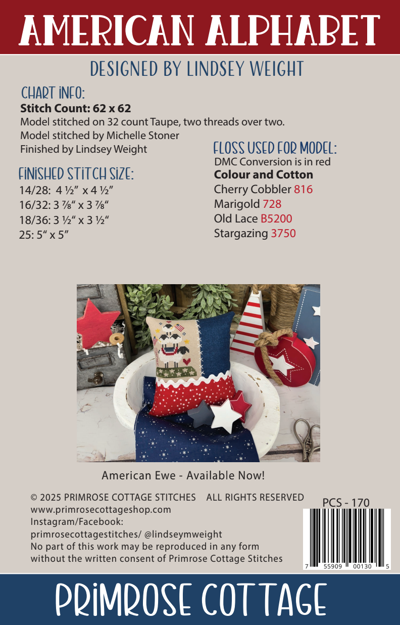 American Alphabet Cross Stitch by Lindsey Weight of Primrose Cottage - PDF Pattern