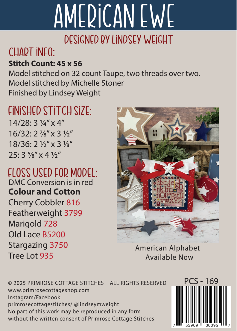 American Ewe Cross Stitch by Lindsey Weight of Primrose Cottage - PDF Pattern