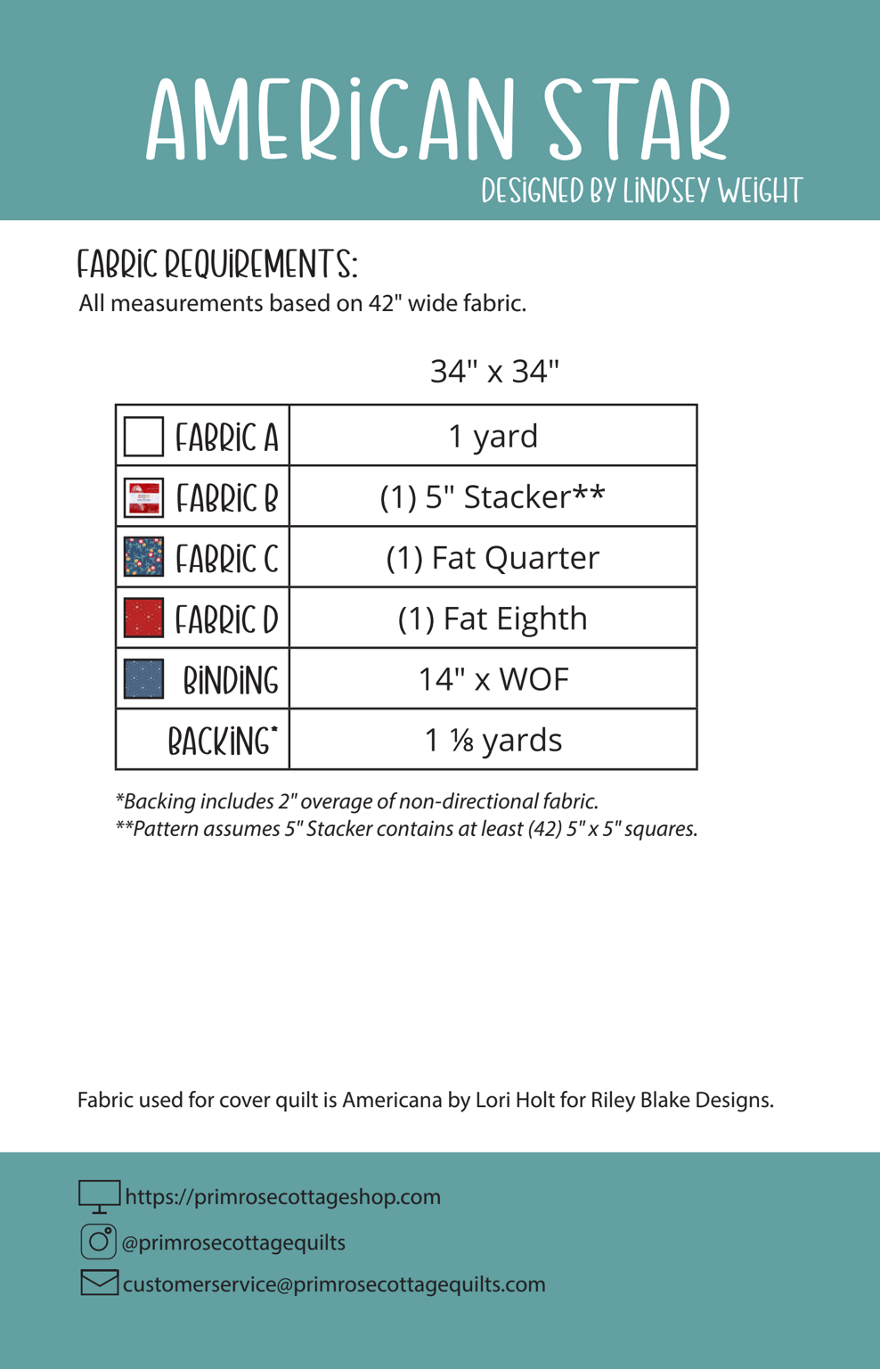 American Star - by Lindsey Weight of Primrose Cottage Quilts - Quilt PDF Pattern