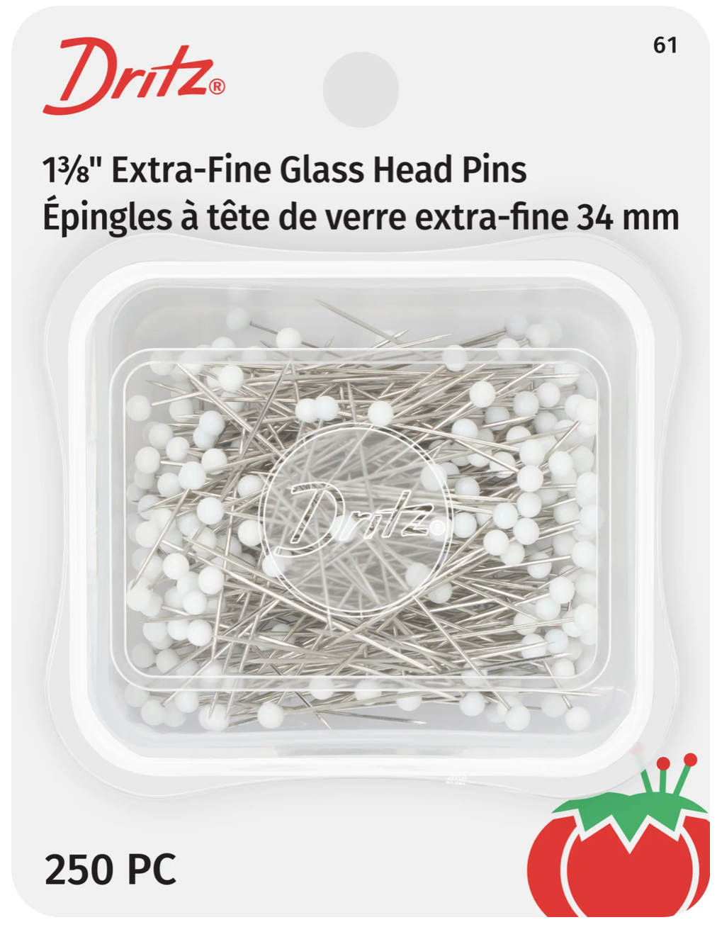 1-3/8" EXTRA-FINE GLASS HEAD PINS, WHITE, 250 PC