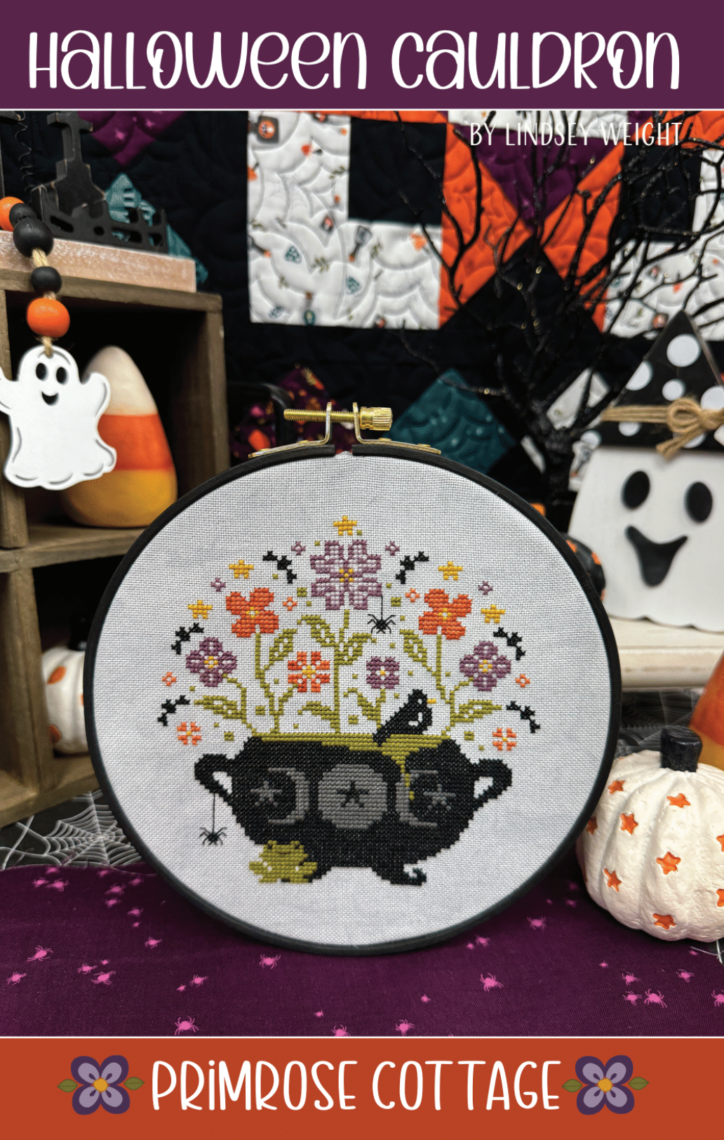 Halloween Cauldron Cross Stitch by Lindsey Weight of Primrose Cottage - PDF Pattern